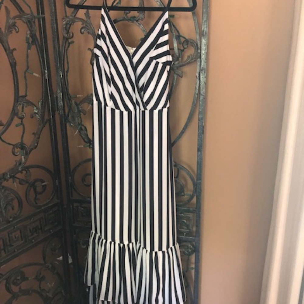 Banana Republic Black/Ivory Striped Long Maxi Dress, Size 4